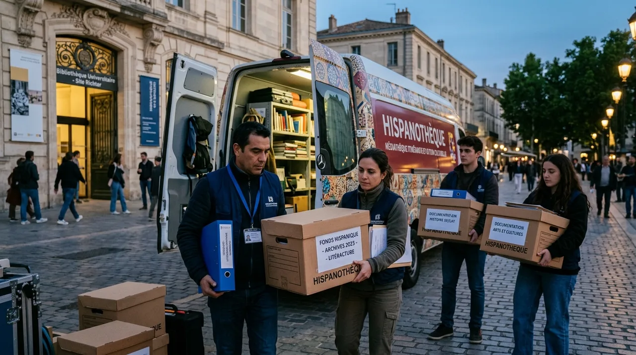 Travail d'inventaire et de récolement des boîtes d'archives par l'équipe de l'Hispanothèque